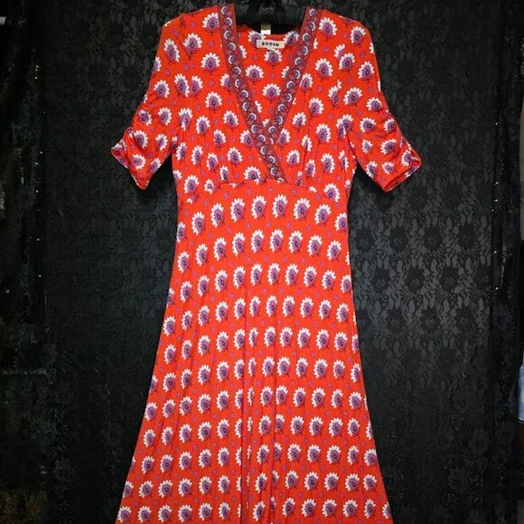Boden | Dresses | Boden Rebecca Jersey Midi Tea Dress Mandarin Passion Geo  2 | Poshmark